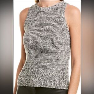 THEORY NWT Cable Back Shell, Paper Wool Marl Black and White Knit Tank Top.